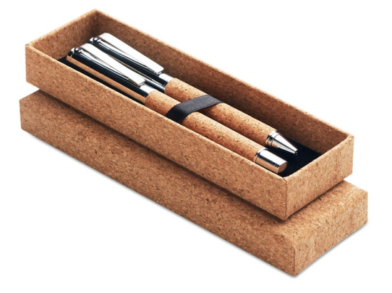 QUERCUS - Stylo bille métal boîte liège