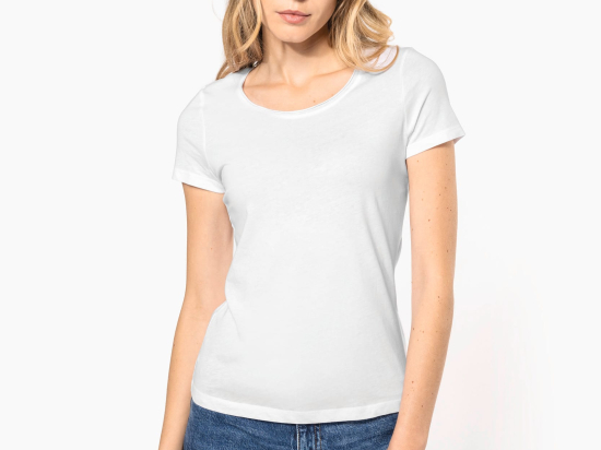 T-shirt Bio col à bords francs manches courtes femme