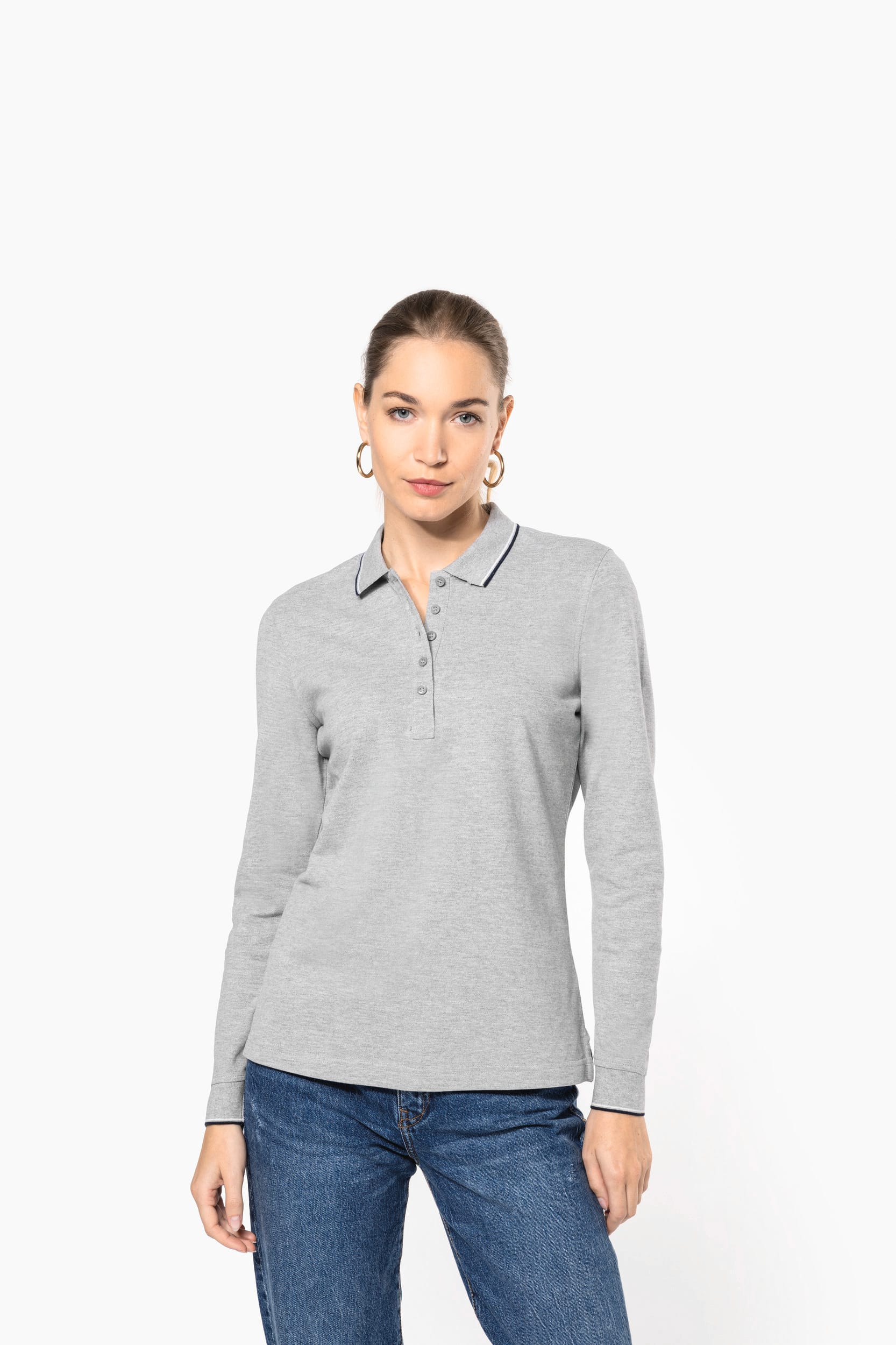 Polo maille piquée manches longues femme thumb