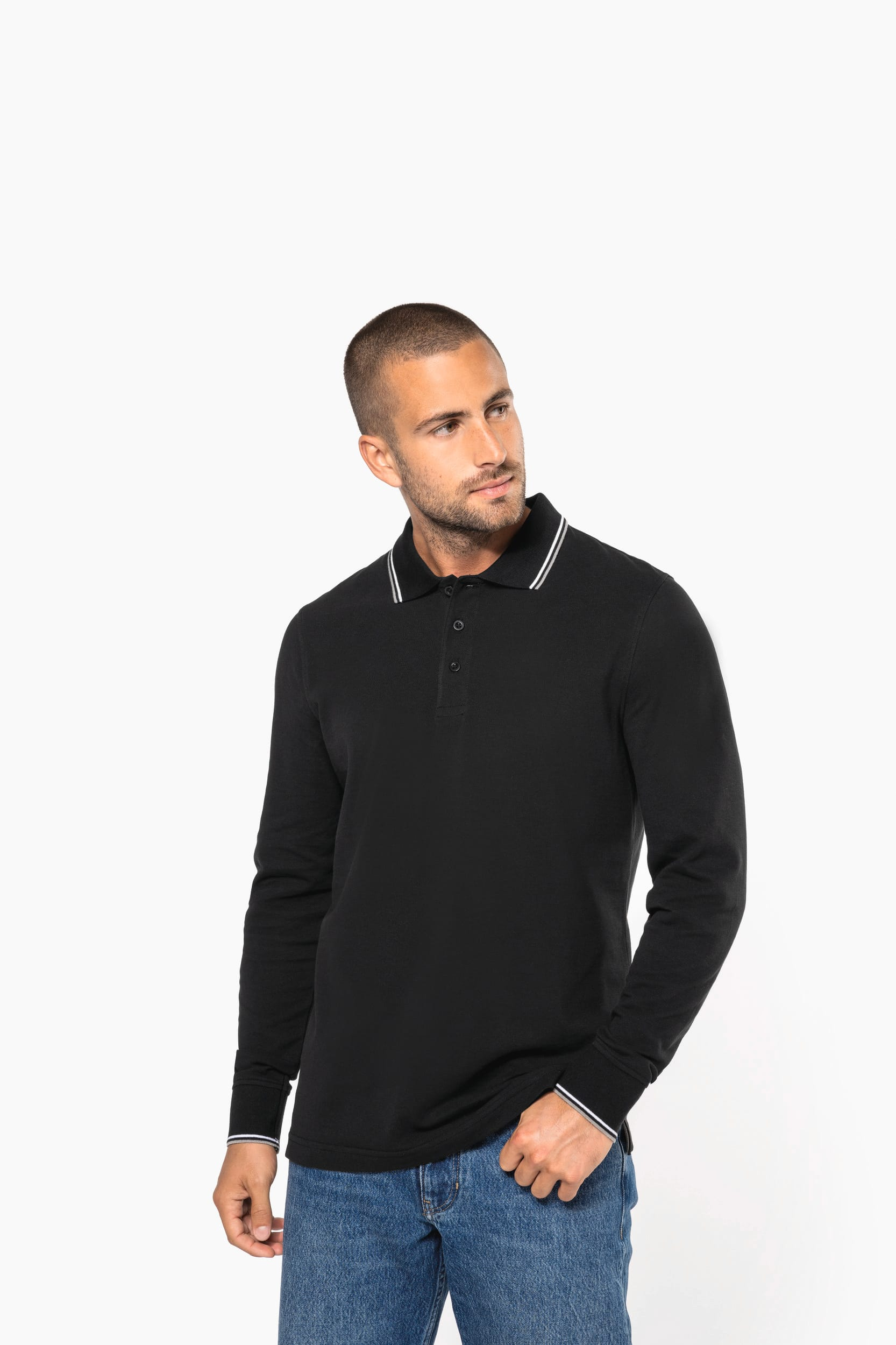 Polo maille piquée manches longues homme thumb