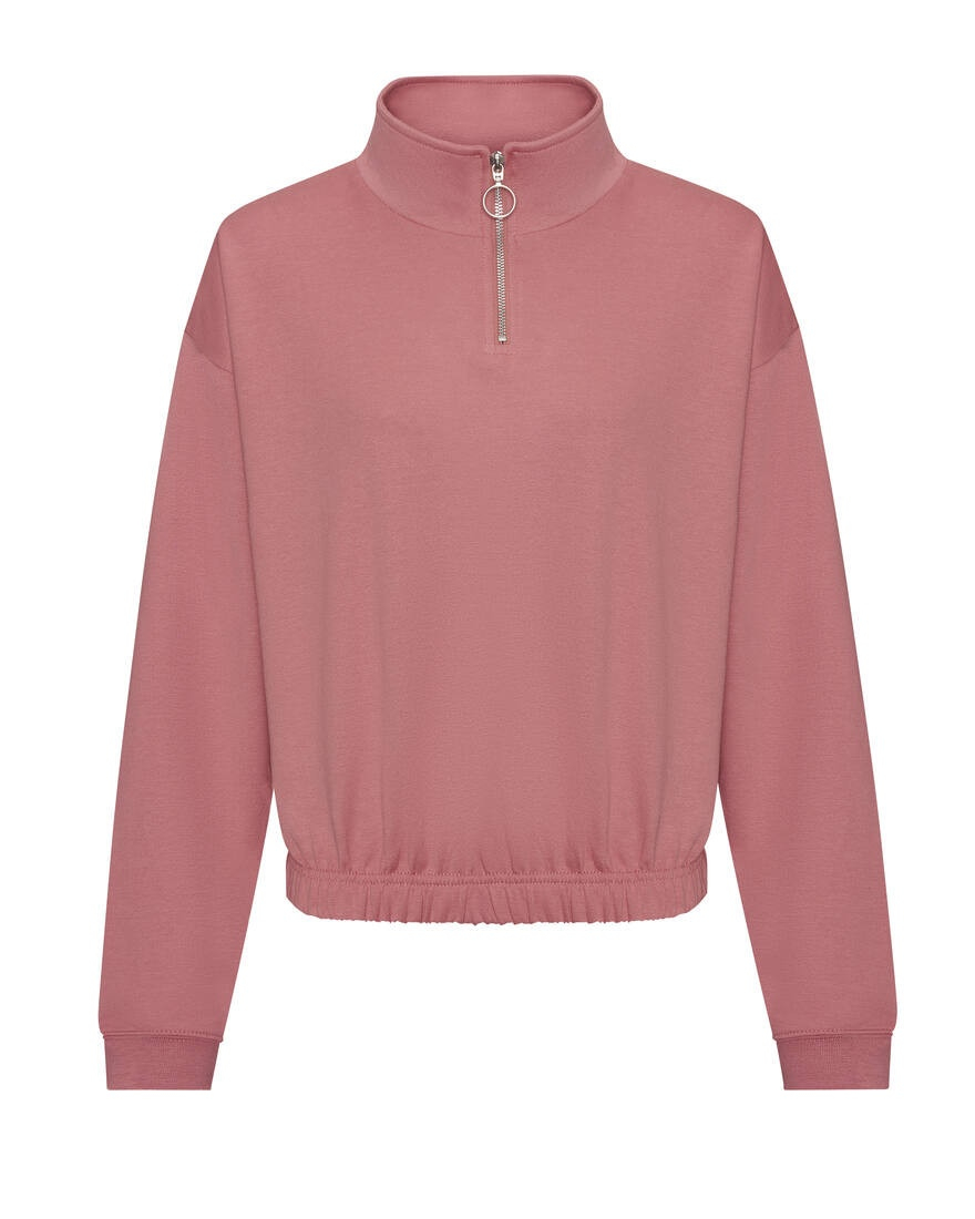 Sweat court col zippé femme